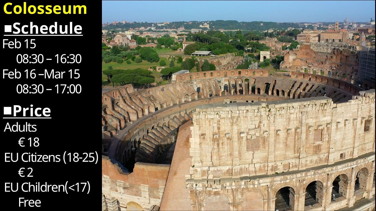 Colosseum schedule  and price