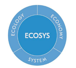 Diagram illustrating Kyocera's ECOSYS concept, which combines Ecology, Economy and System to reduce waste, lower environmental impact, optimize total cost of ownership (TCO), and support sustainable product lifecycle management through long-life technology.