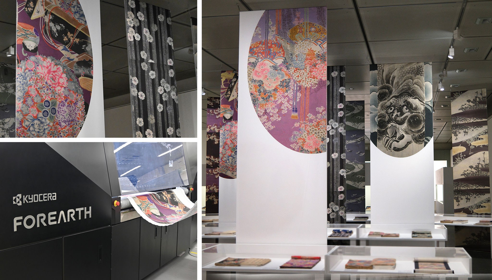 第3章「図案から染織品へ　描かれた図案と染められた図案」の会場装飾