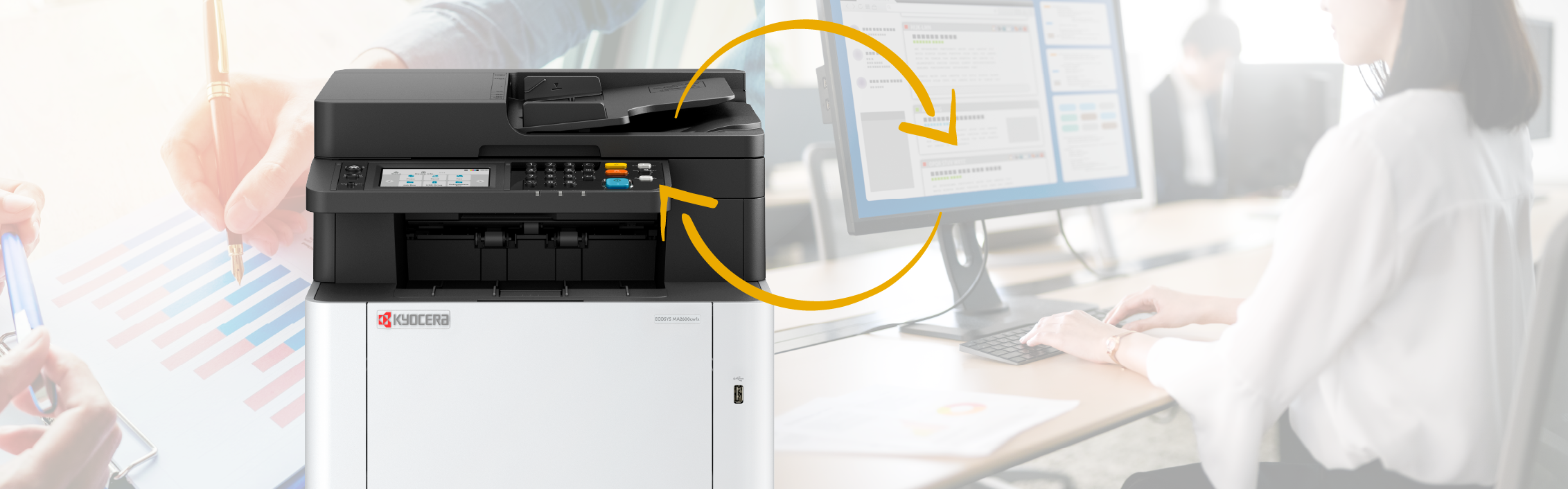 Ideal for small office spaces. 
The compact A4 color multifunction machine simplifies your workflow.