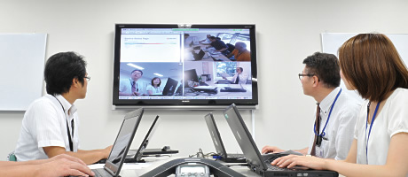 Meeting with sales companies around the world using a teleconferencing system
