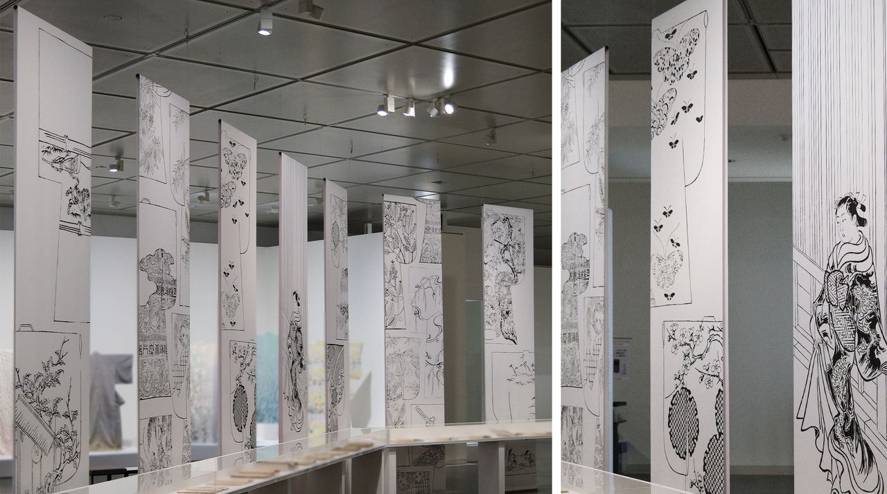 第1章「平面と立体の間で　きものと雛形本」の会場装飾