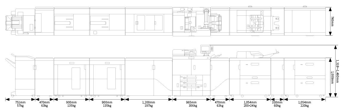 Main body + paper feed/paper output option